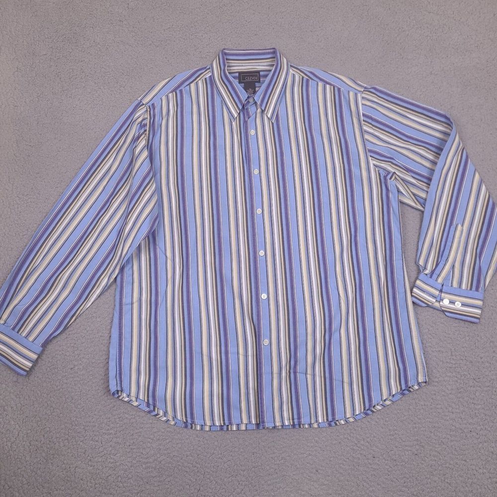 Vintage Cezani Shirt Mens XL Blue Striped‎ Designer Button Down Long Sleeve